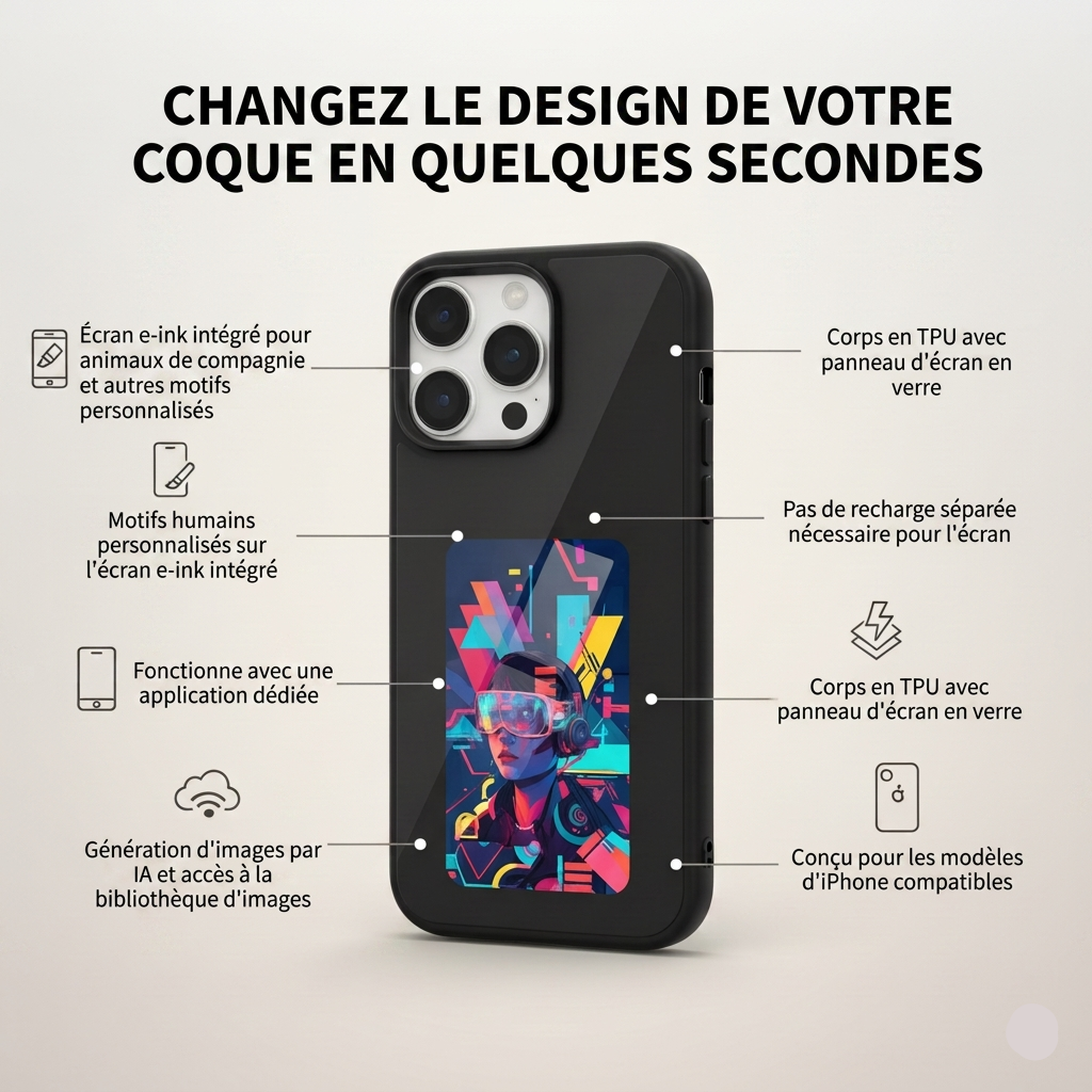 Phone case with customizable design features on a white background
