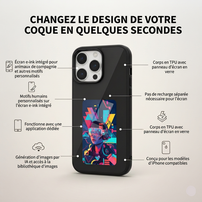 Phone case with customizable design features on a white background
